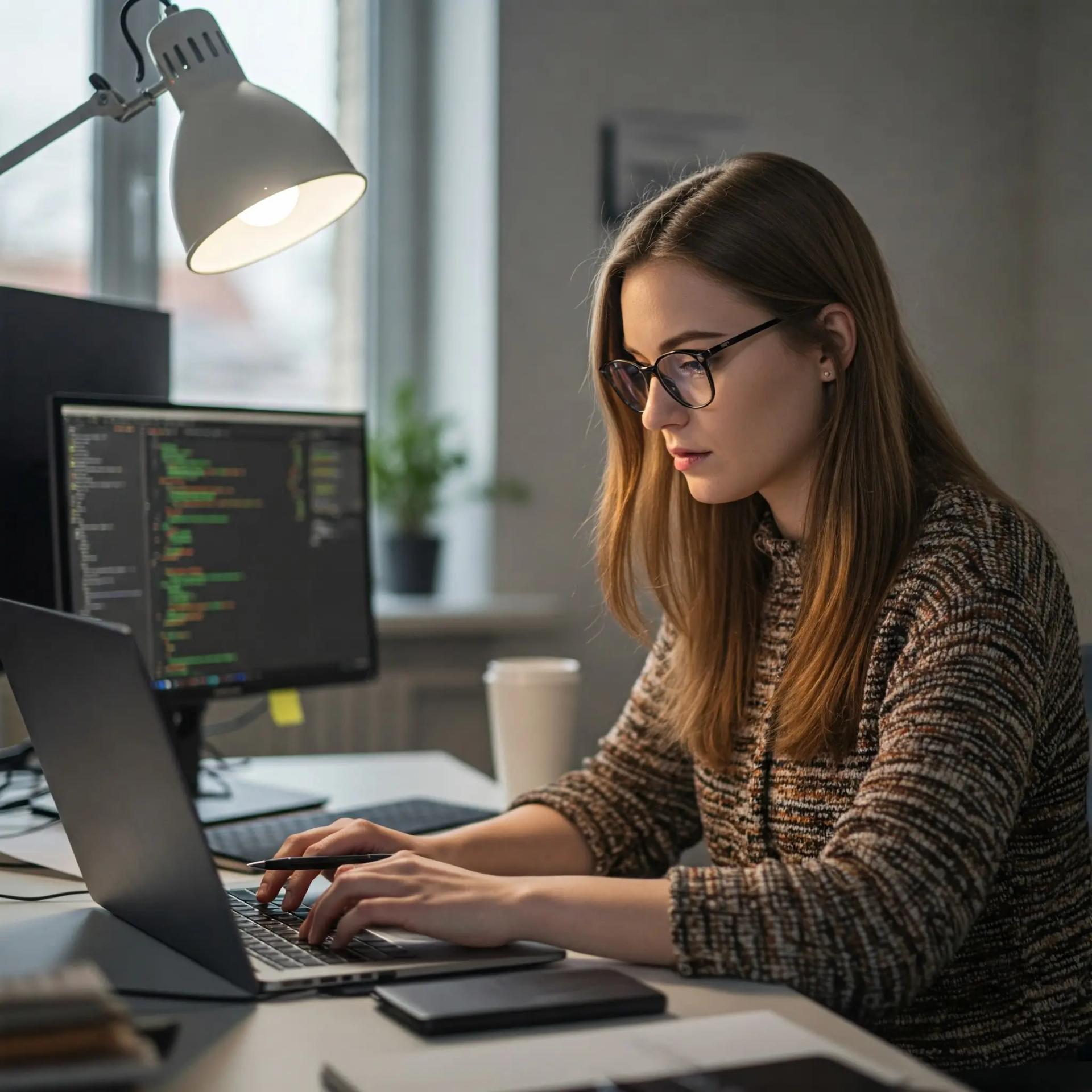 Code2Work öğrencisi ders çalışırken